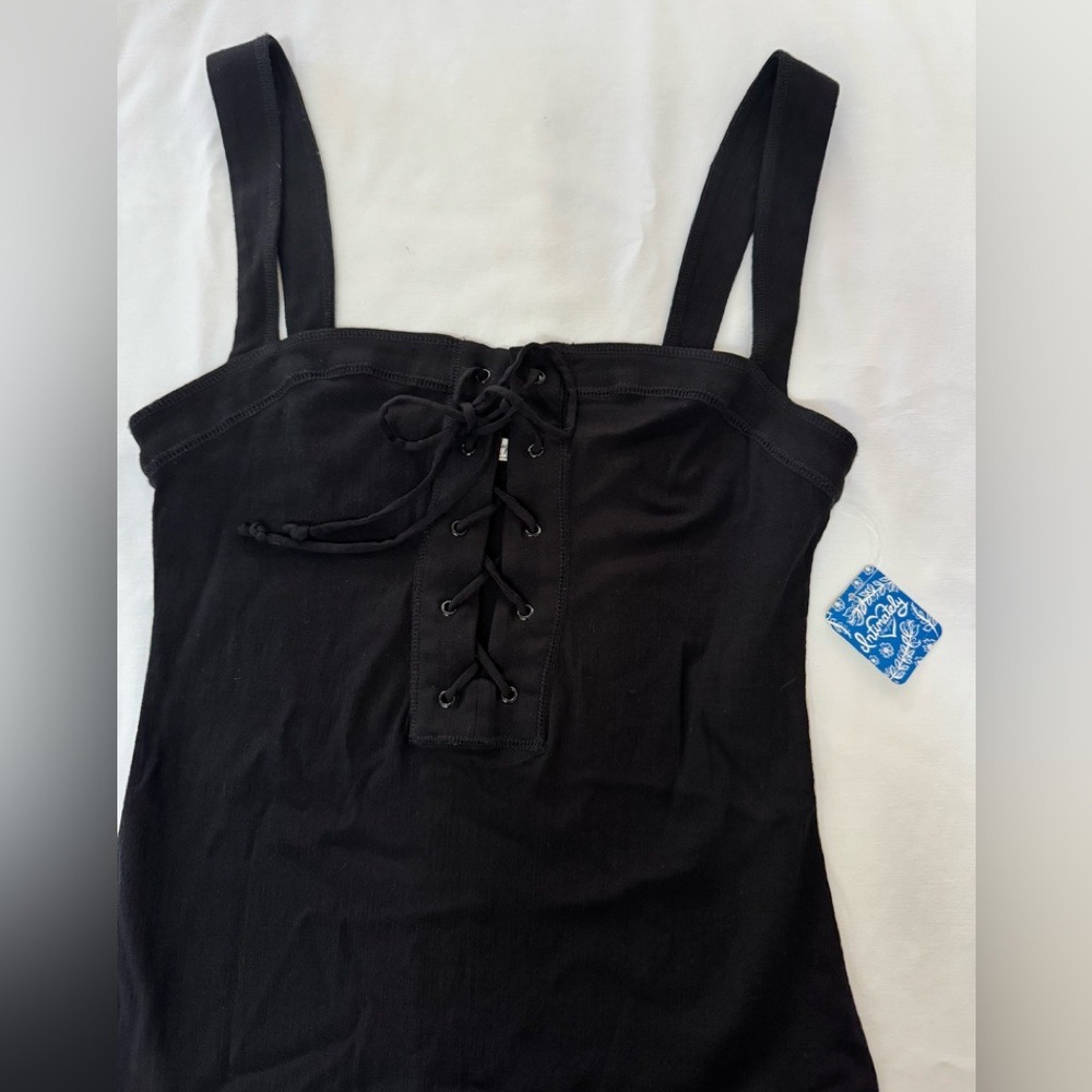 NWT Free People Intimately Women's Bodysuit Black  Sz Large Tank Lace Up